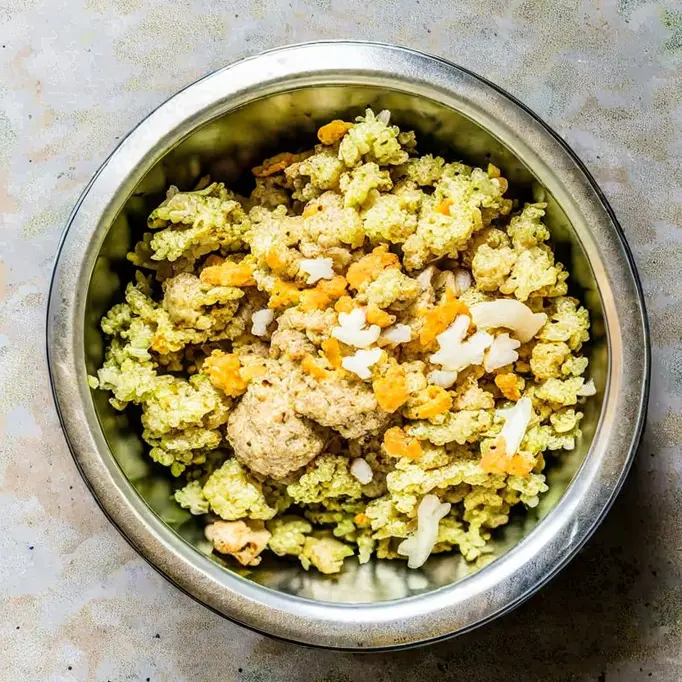 An easy 30-Minute Stovetop Homemade Dog Food with ground turkey, veggies, and rice. Perfect for your furry friend's well-being!