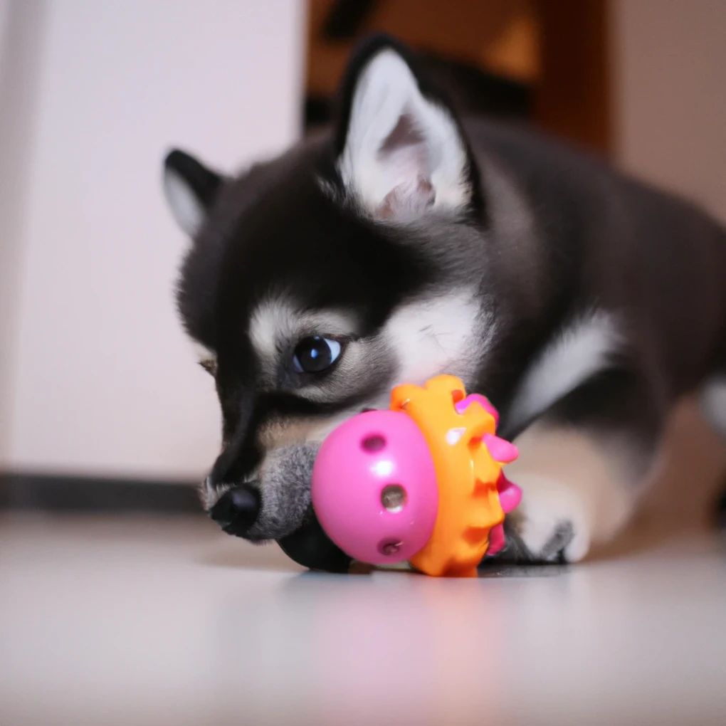 A curious Alaskan Klee Kai puppy playing inside its new home. Learn how to make their transition smooth with our comprehensive guide.