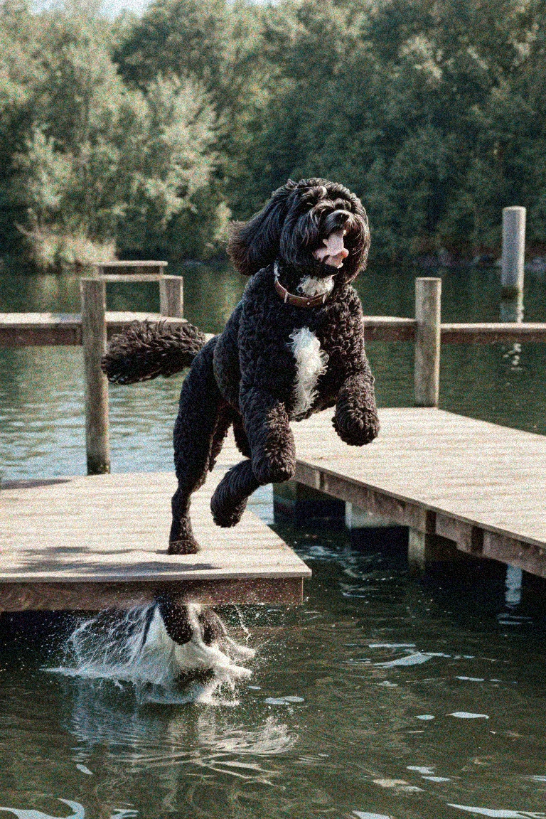 Unbridled enthusiasm: A Portuguese Water Dog takes a dive