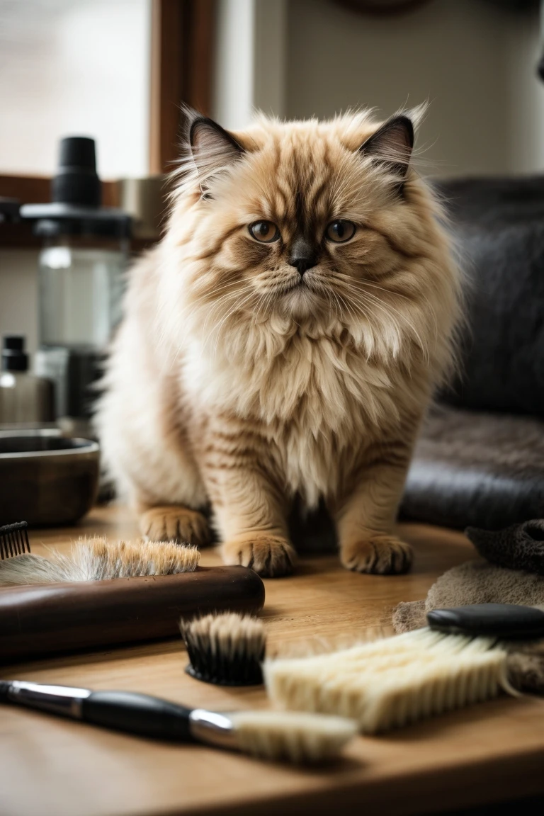 Himalayan cats require regular grooming to keep their coats healthy and mat-free. This image shows the different steps of grooming a Himalayan cat at home.