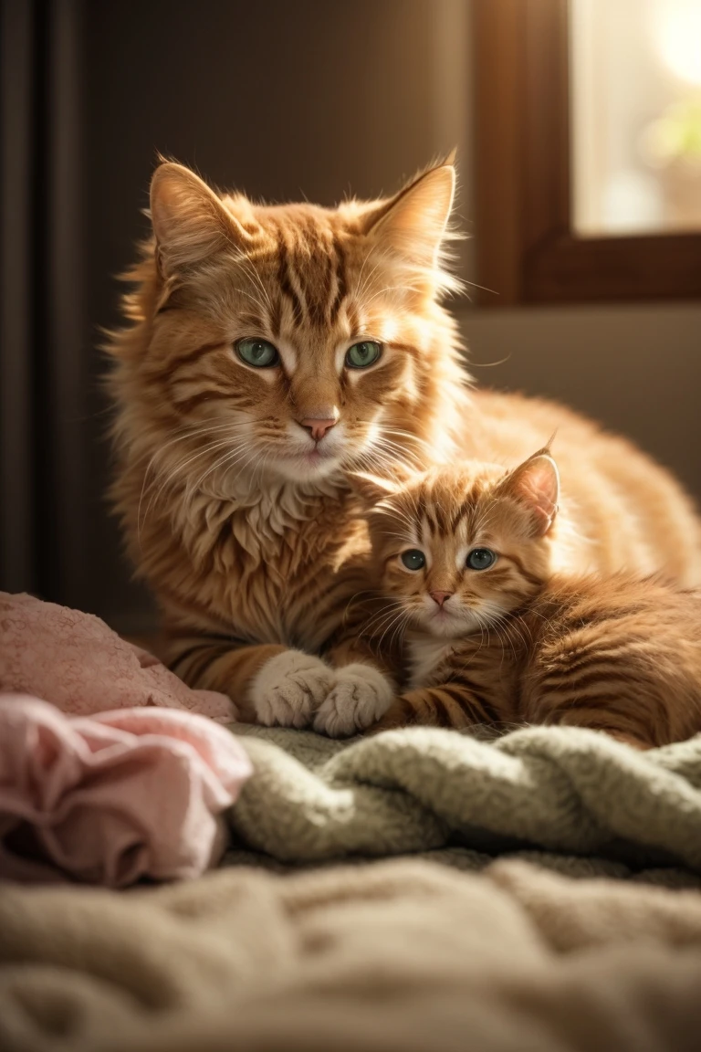 A devoted mother cat tenderly caring for her newborn kittens in a cozy and safe environment, underscoring the crucial role she plays in their early development and well-being.