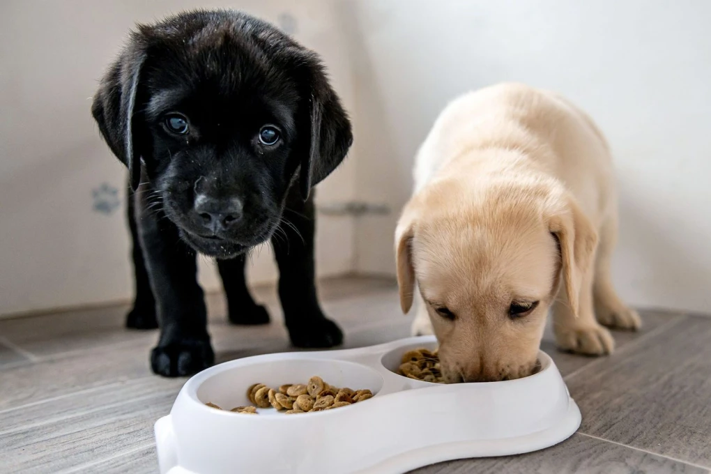 Puppy enjoys a nutritious meal, highlighting the essential nutrients needed for healthy growth and development.